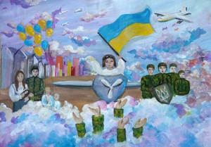 З 27 вересня по 16 жовтня проходить виставка робіт фіналістів конкурсу дитячого малюнка «Наше мирне небо» до Дня захисника України